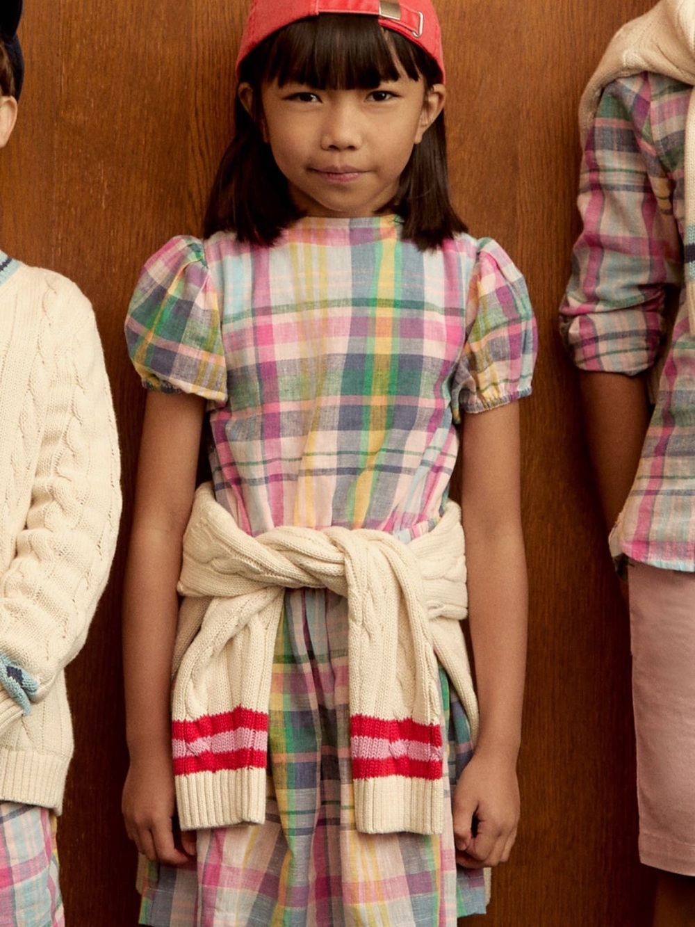 Mini Boden Girls' Pink, Green & Blue Plaid Short Sleeve Dress - Picture 2 of 3